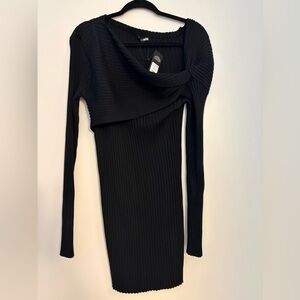 Chic Black Ribbed Mini Dress